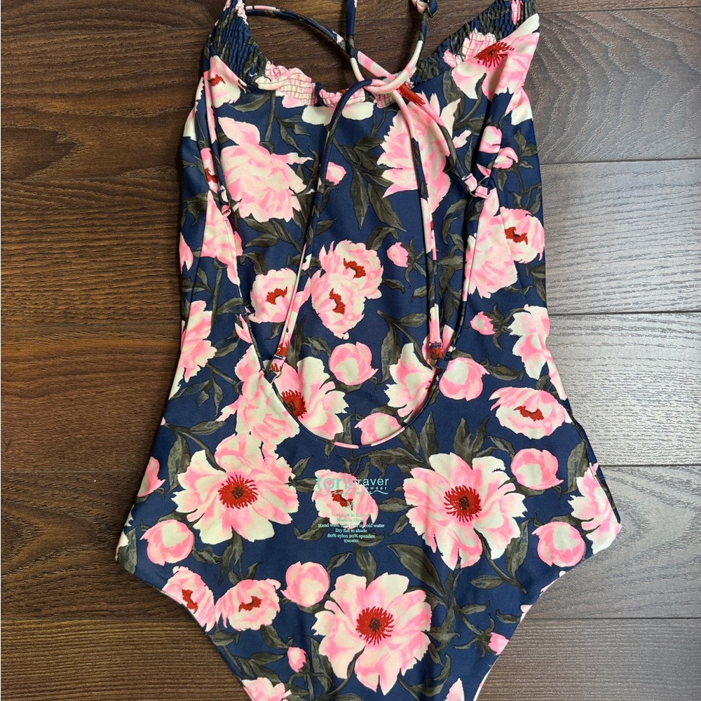Tori Praver Swimwear Floral One Piece - Pink and Navy